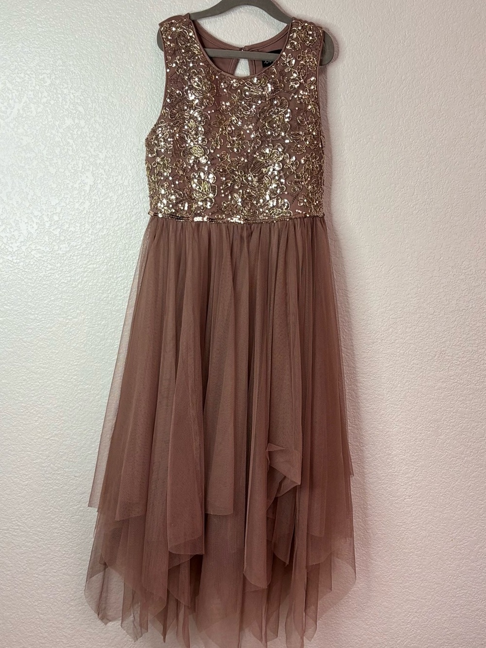 lilt Mauve Tulle Formal Dress with Gold Sequin Bodice